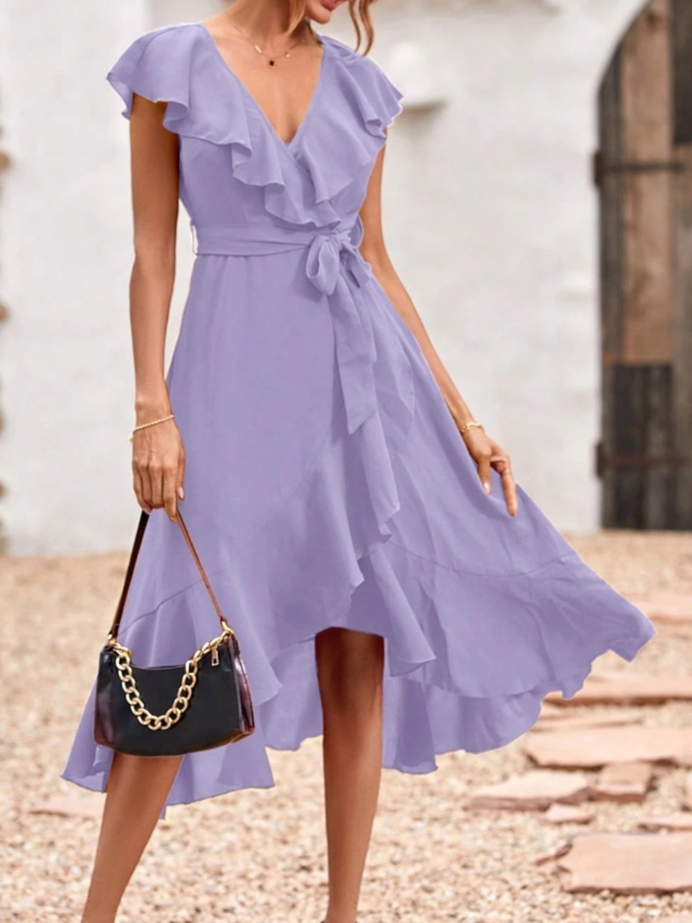 Boho ruffle hem wrap belted Maxi Dress